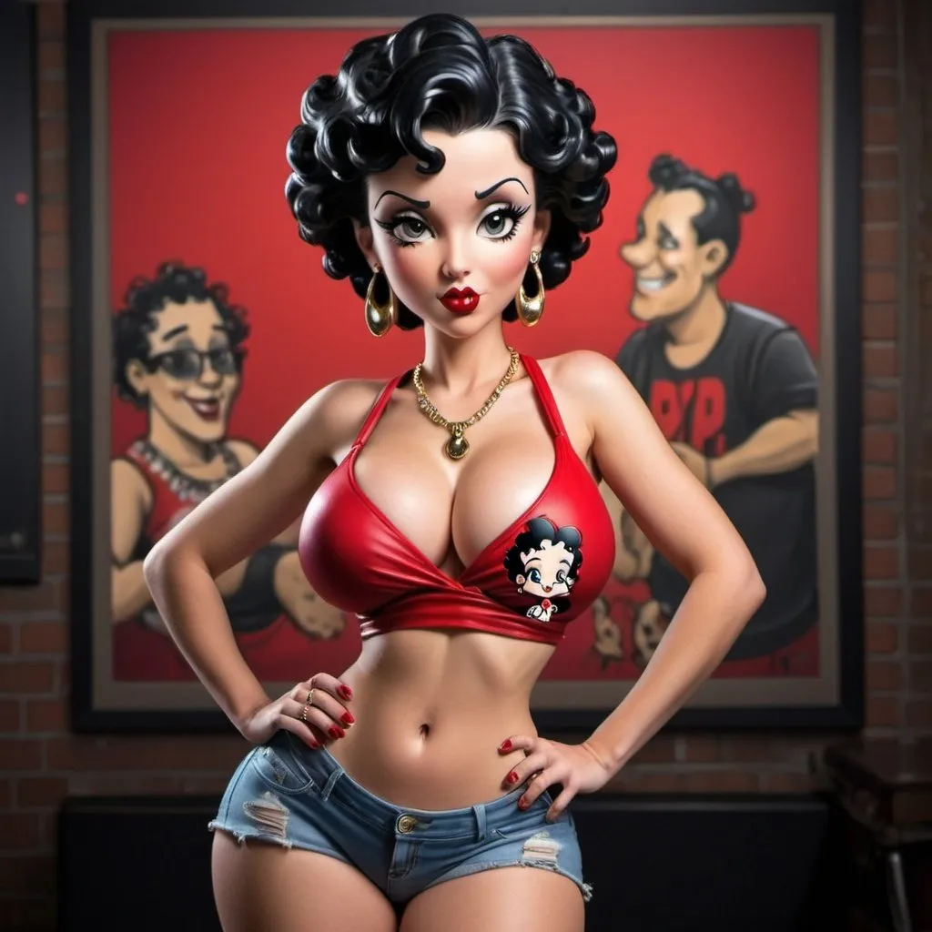 Prompt: Betty boop hip-hop character female with extra large revealing cleavage 