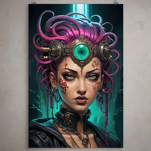 Prompt: Sedusa Adornment graffiti art print cyberpunk 
