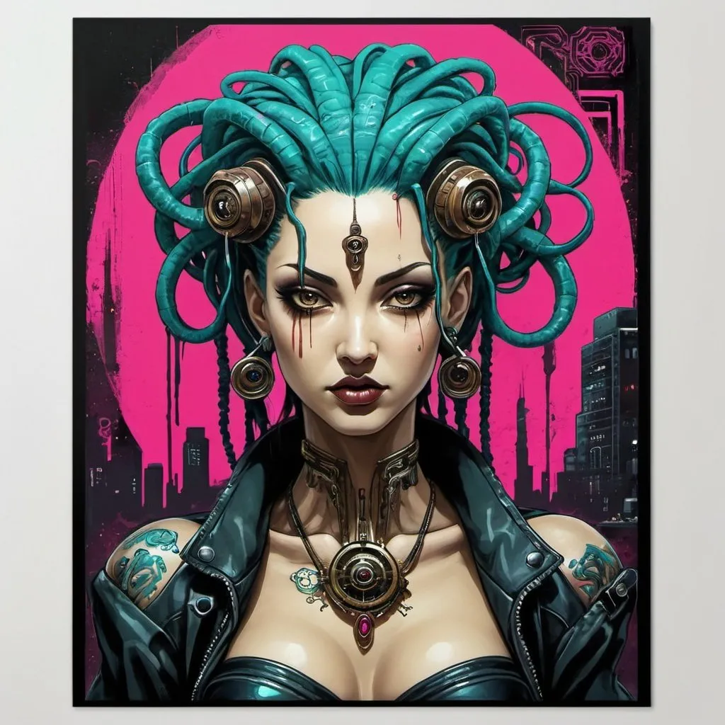 Prompt: Sedusa Adornment graffiti art print cyberpunk 
