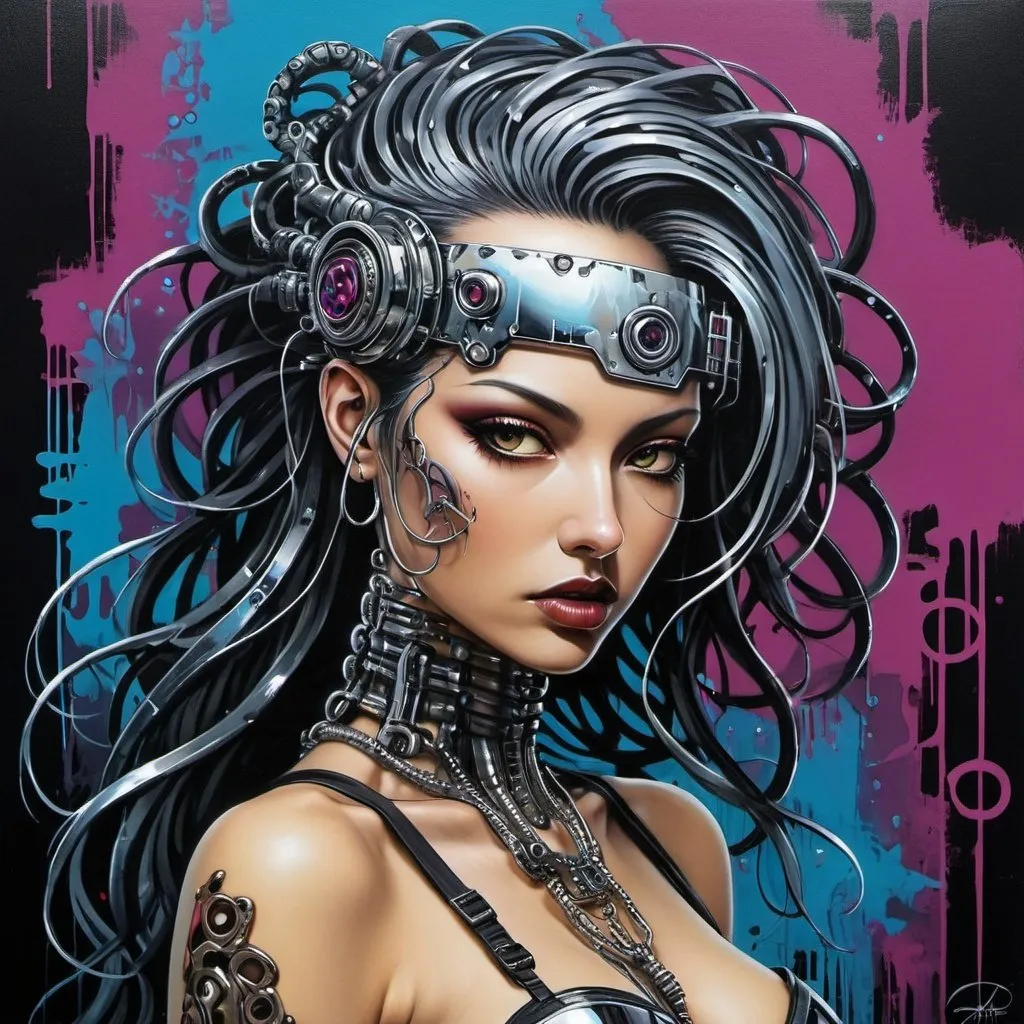 Prompt: Sedusa Adornment graffiti art print cyberpunk chrome 
