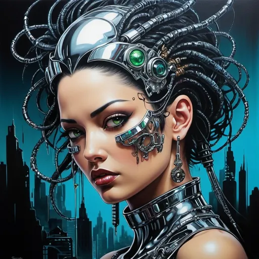 Prompt: Sedusa Adornment graffiti art print cyberpunk chrome 
