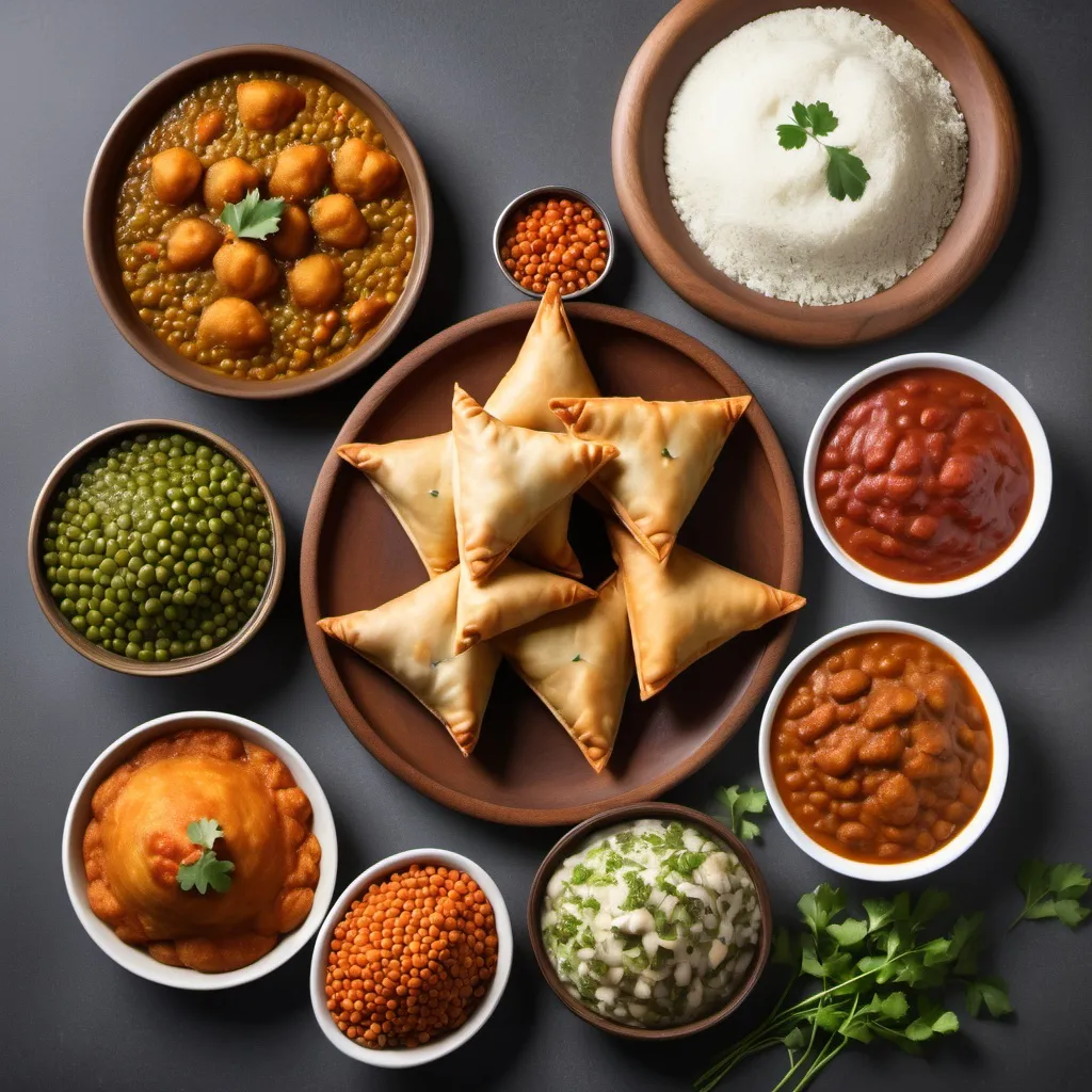 Prompt: A visual comparison of processed foods like samosas, gulab jamun, pav bhaji vs. clean, whole foods, highlighting unprocessed Desi ingredients like lentils, fresh vegetables, and lean meats.