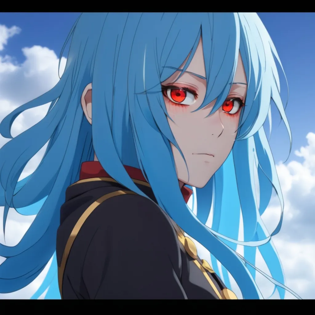 Prompt: Genderless  Rimuru Tempest with Red hair and gold eyes