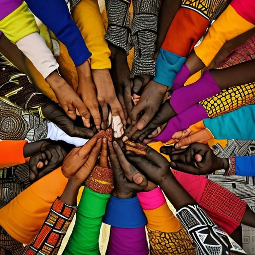 Prompt: Create an abstract image with a diverse group of african 
coming together, perhaps in a community gathering or even
