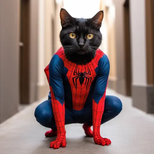 Prompt: Um gato com a roupa do homem Aranha 