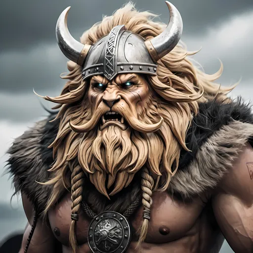 Prompt: viking lion thunder god
