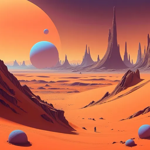 Prompt: Alien planet desert in the style of moebius