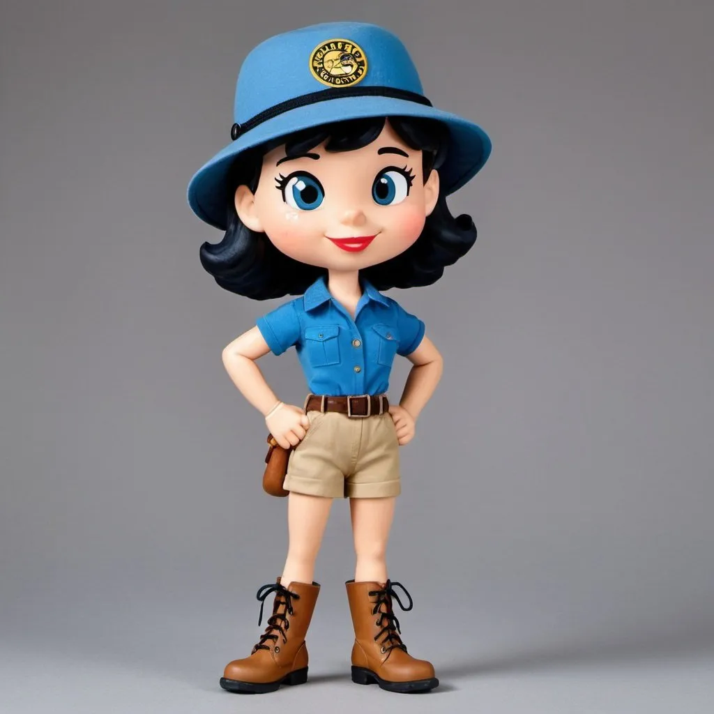 Prompt: Lucy van Pelt is wearing her vintage safari jungle explorer style outfit, pith helmet, dark blue polo shirt, riding breech pants and pretty large boots as she's the zany, goofy and wacky pre-teen adventurer outsider whose charm is not only that of beauty but of force, loveliness and intelligence.