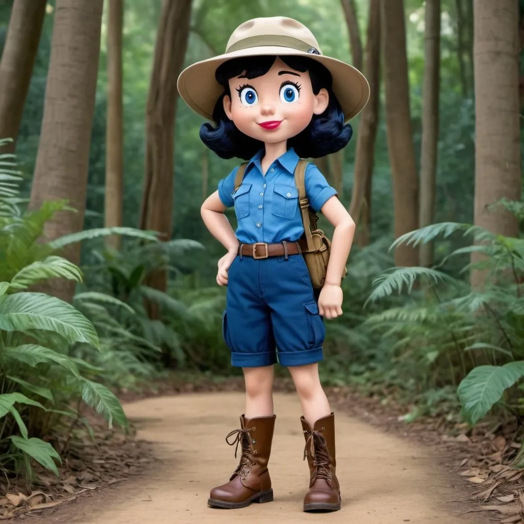 Prompt: Lucy van Pelt is wearing her vintage 1910s safari jungle explorer style outfit such as pith helmet, dark blue polo shirt, jodhpurs and pretty large boots as she's the zany, goofy and wacky pre-teen adventurer outsider whose charm is not only that of beauty but of force, loveliness and intelligence.