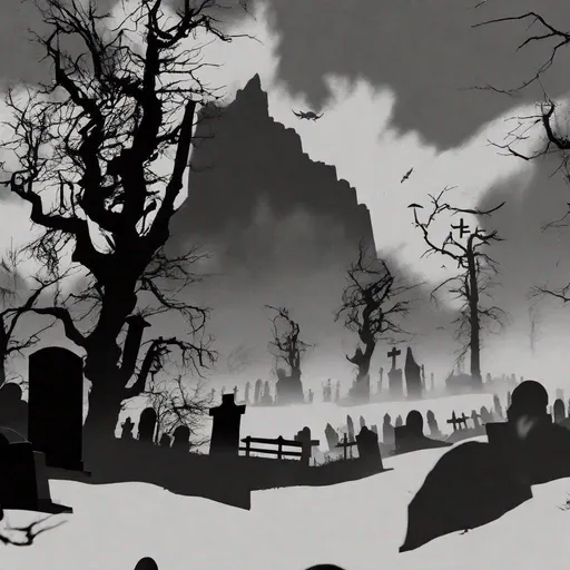 Prompt: Haunted graveyard,1929,silhouette lighting,1918–1939 shot on 70mm,german expressionism, combined with A massive eldritch god made of guts and bone attepts to devour a mountain, high quality, unreal engine, fighter jets and the military set off explosions at the creature in an attempt to kill it but they fail, black, charcoal shading, dark green, ember orange, smoke, gritty textures, violet, death mists, bioluminecent blues, reds, 