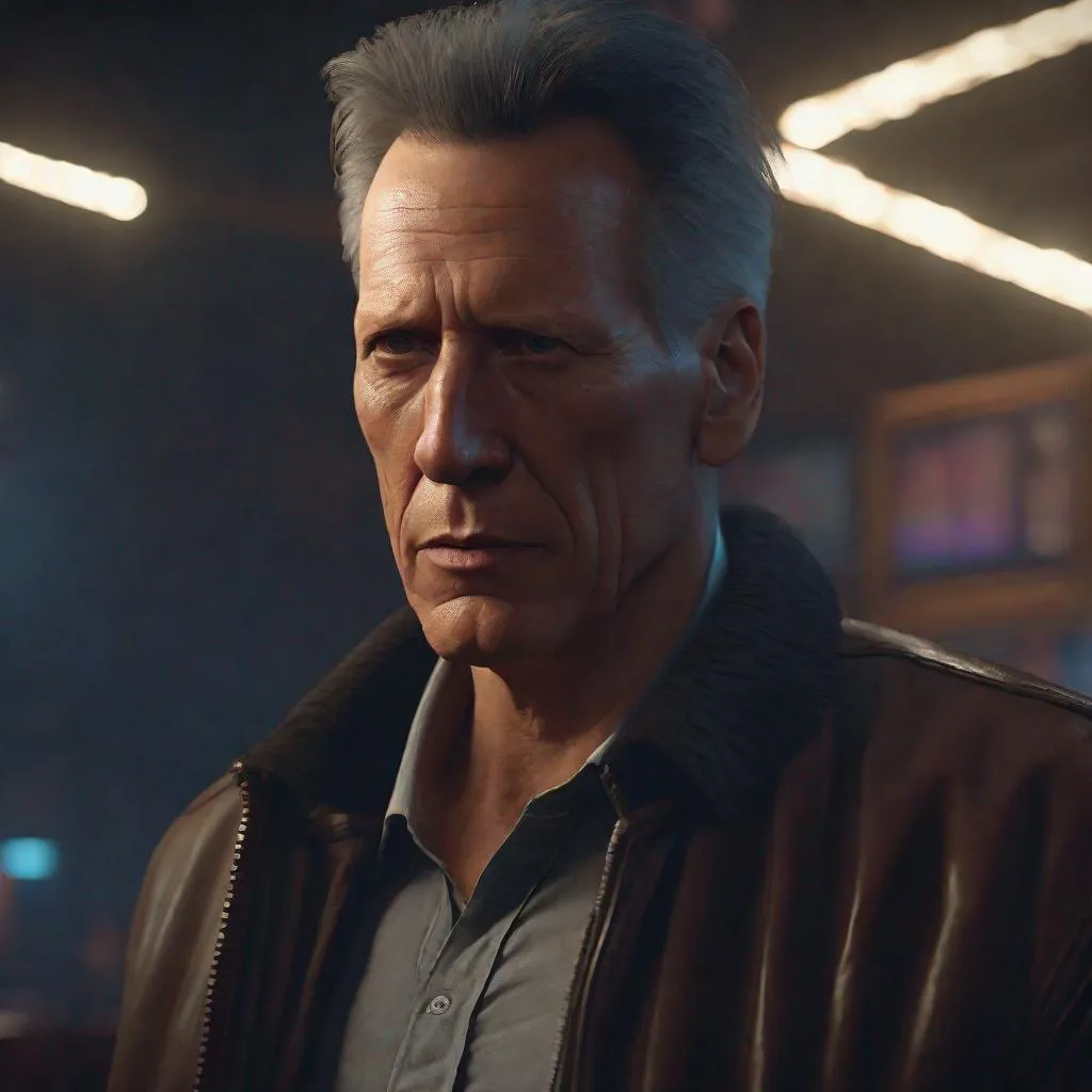 Prompt: digital painting, character portrait, James Woods, muted sleazy lounge background, half body, eerie, mysterious, dangerous, shifty, hyperdetailed, ultra-realistic, cinematic lighting, unreal engine 5, octane render, UHD, style of VtM,