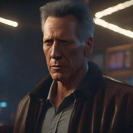 Prompt: digital painting, character portrait, James Woods, muted sleazy lounge background, half body, eerie, mysterious, dangerous, shifty, hyperdetailed, ultra-realistic, cinematic lighting, unreal engine 5, octane render, UHD, style of VtM,