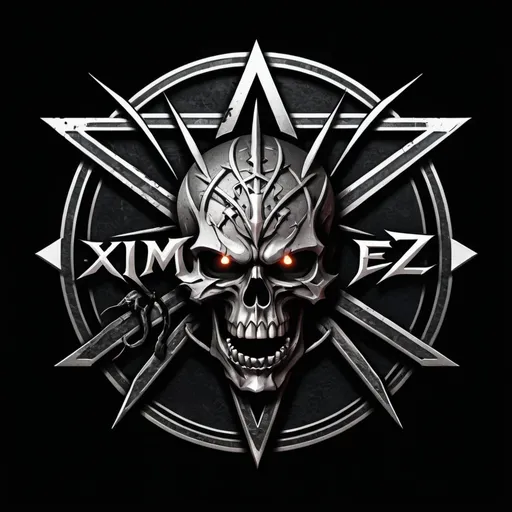 Prompt: (logo design) for metal band "XiMEN3Z", bold typography, intricate metallic textures, dark color palette with deep shadows and highlights, rebellious and edgy vibe, sharp angles and points, visually captivating arrangement, suitable for merchandise and album covers, high-quality design, professional look, striking contrast 