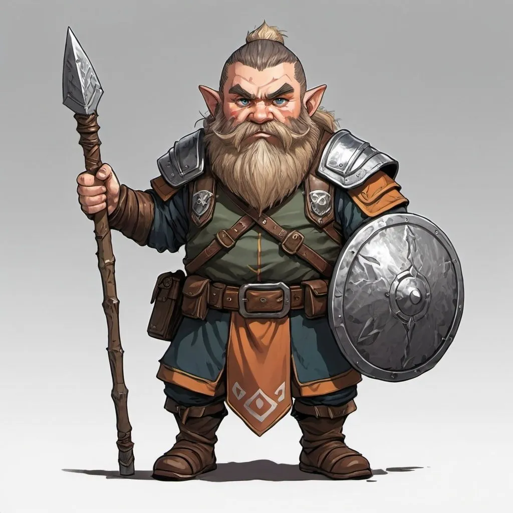 Prompt: Anime Dwarf Ranger with a spear