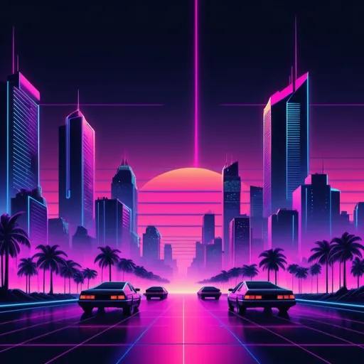 Prompt: Retrowave style city background 