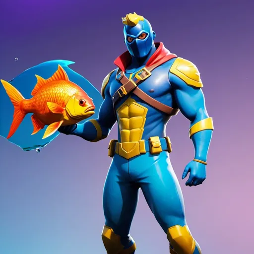 Prompt: A fortnite skin that's fish
 and a superhero