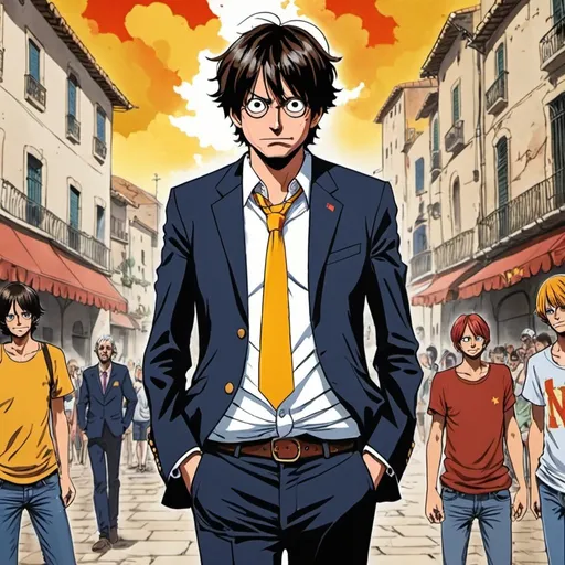 Prompt: 2d studio one piece anime style, Catalonia, Carles Puigdemont