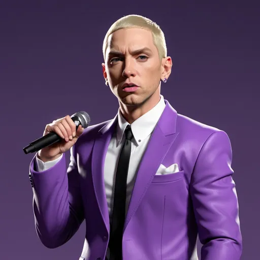Prompt: Eminem rapping in a purple suit in an animated style
