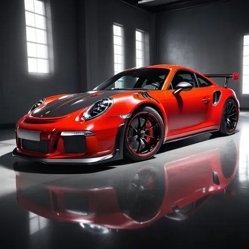 Prompt: Red and black GT3 RS supercar, glossy paint finish, vibrant colors, high speed racing, detailed aerodynamic design, sleek and aggressive look, luxury sports car, high performance, dynamic lighting, dramatic shadows, best quality, ultra-detailed, high-res, luxury sports car, racing, vibrant colors, glossy finish, dynamic lighting, sleek design