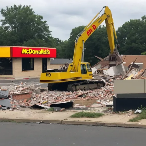 Prompt: a 90's mcdonald's getting demolished