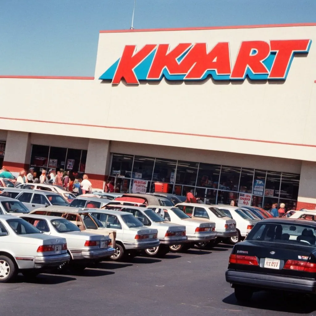 Prompt: a busy kmart from the 1990's outside
