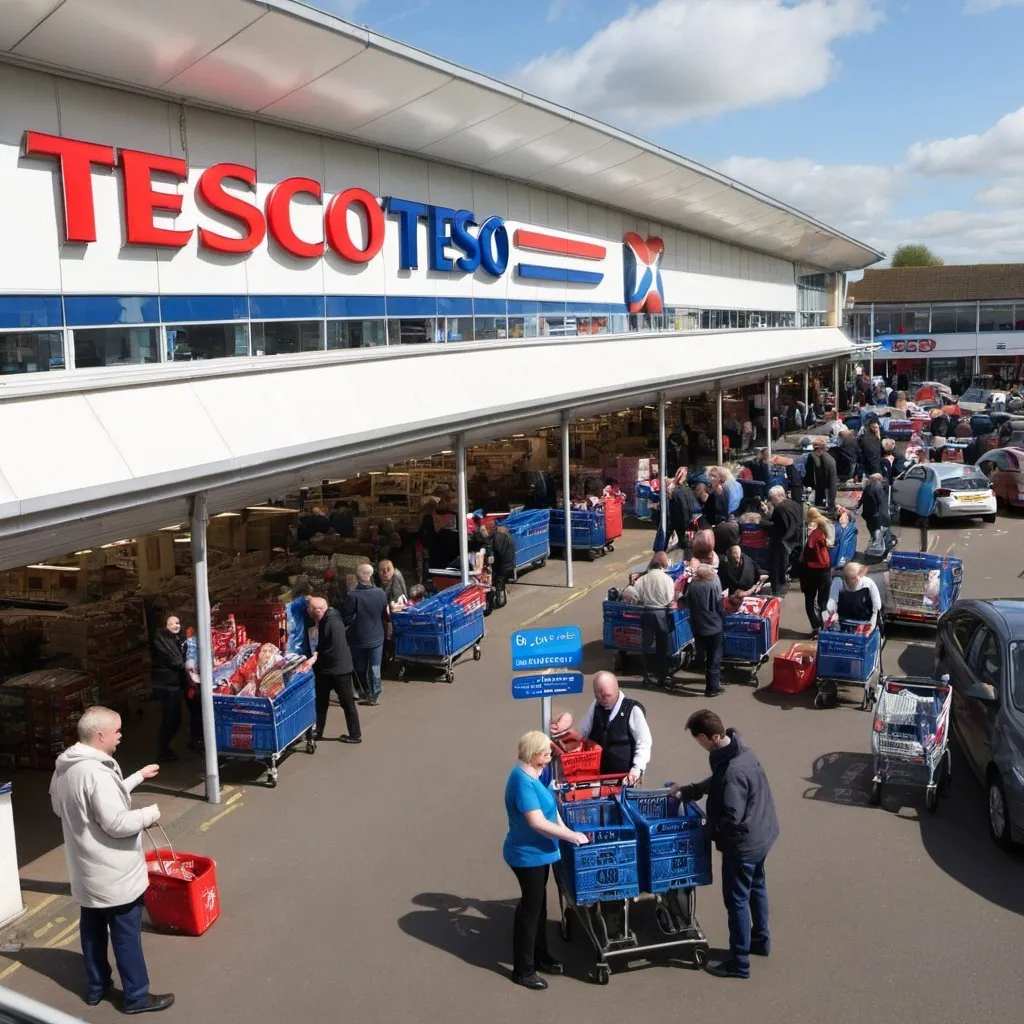 Prompt: a busy tesco outside