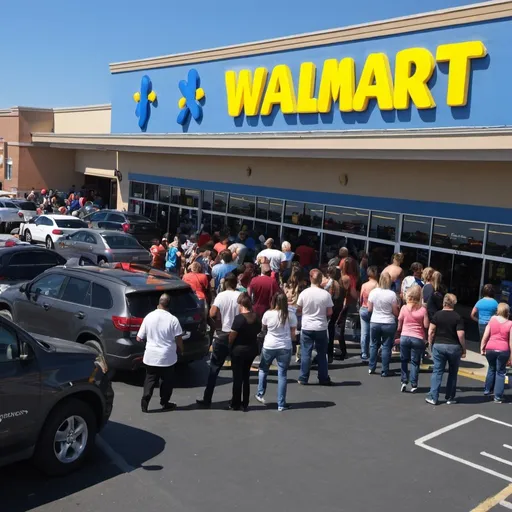 Prompt: a busy walmart and its outside