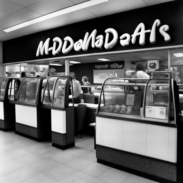 Prompt: a busy mcdonald's from the 70's and its outside