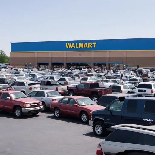Prompt: a busy 2000's walmart outside