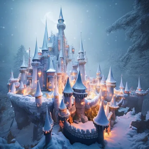 Prompt: Fantasy Castle in Snow forest