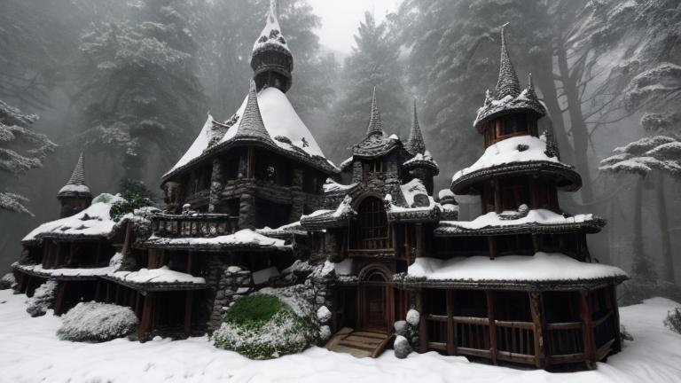 Prompt: Giant Castle in Snow forest