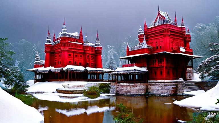 Prompt: Indian Castle in Snow forest