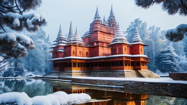 Prompt: Indian Castle in Snow forest