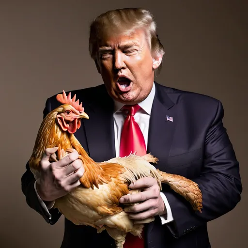 Prompt: Donald Trump choking a chicken