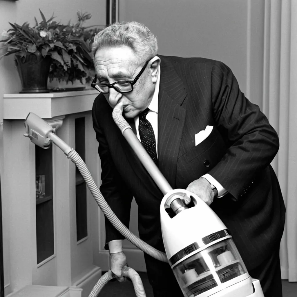 Prompt: Henry Kissinger kissing a vacuum cleaner