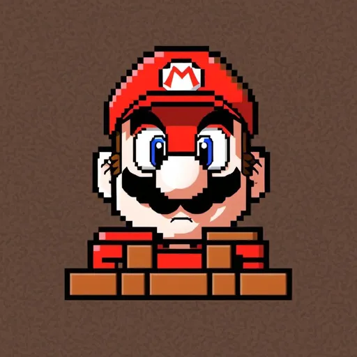 Prompt: Mario stuffs on a goomba pixel art
