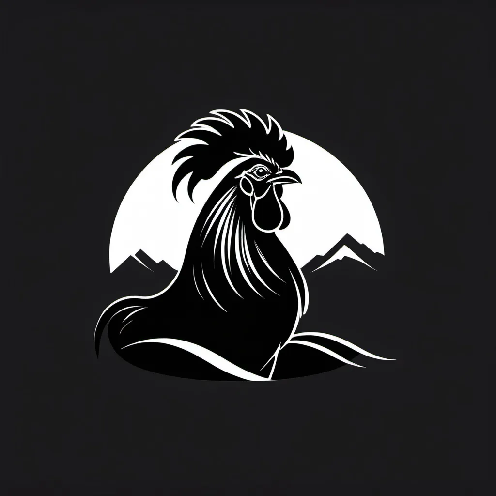 Prompt: A vector black logo of a hill that blends with a rooster