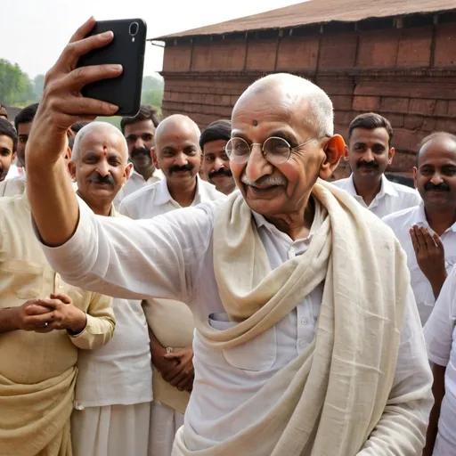 Prompt: Gandhi ji taking selfie