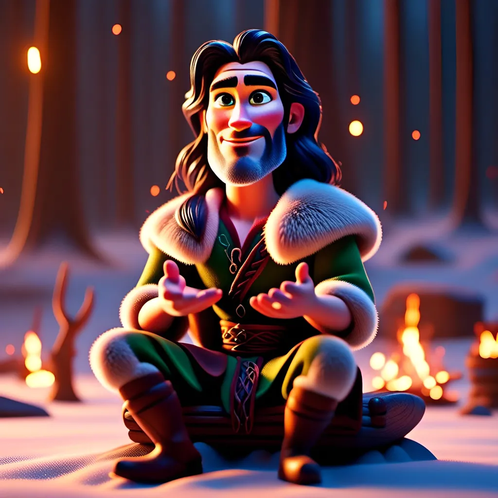 Prompt: Q-version figurine. full-body, (((3D render))), cartoon caricature of <mymodel>, hyperrealistic, a 3d render, 3D, C4D, 8K, HD, telling stories cross legged near a fire.