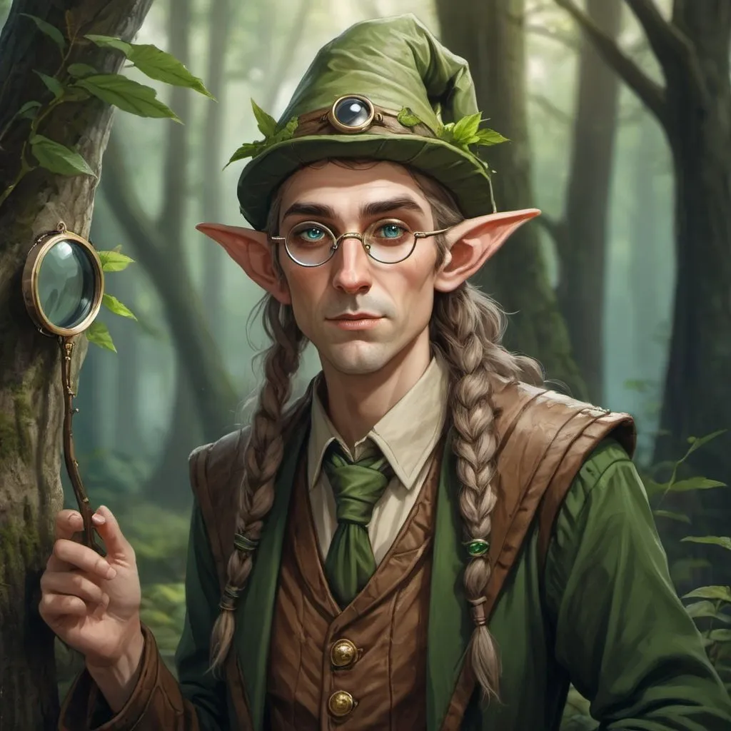 Prompt: a wood elf druid wearing a monocle