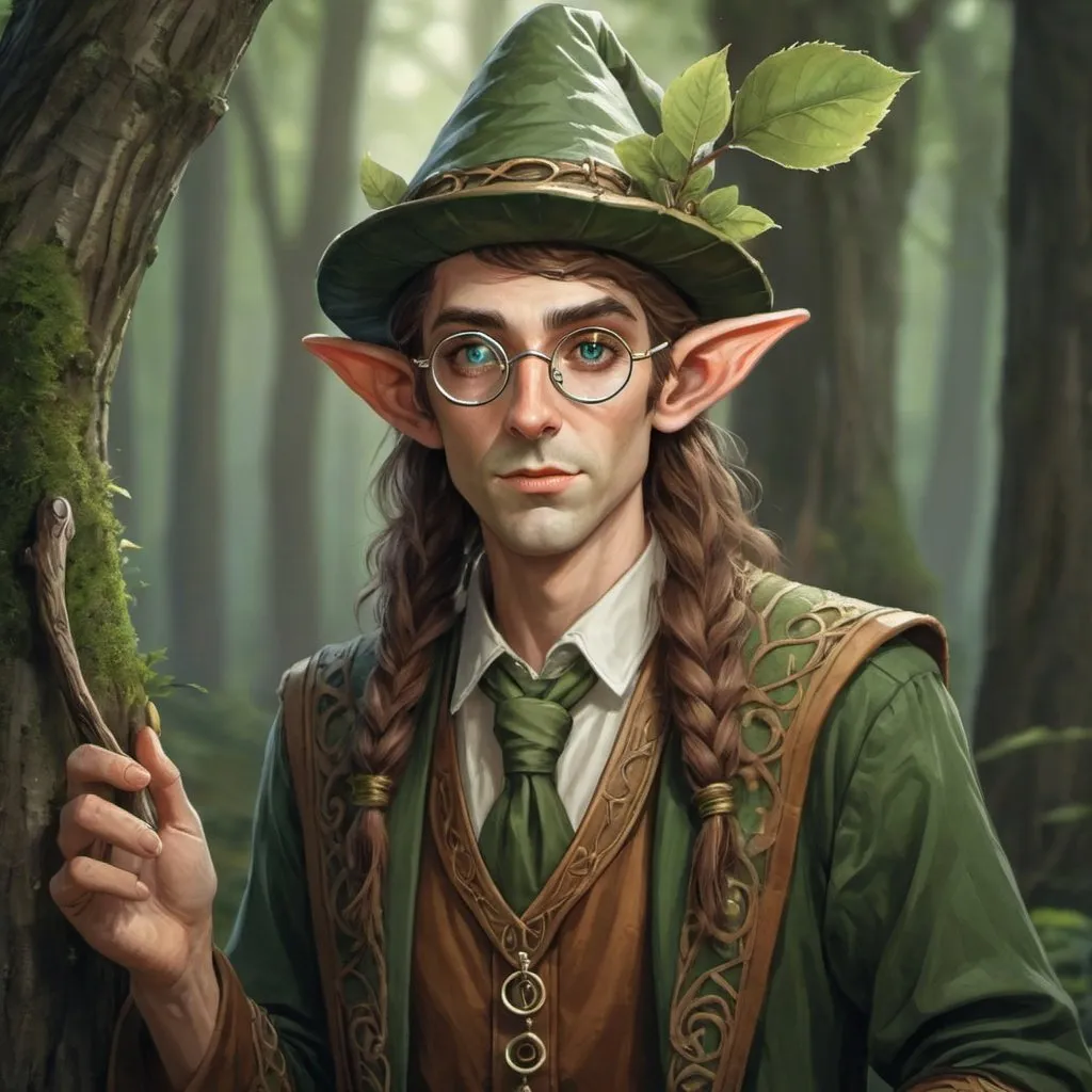 Prompt: a wood elf druid wearing a monocle