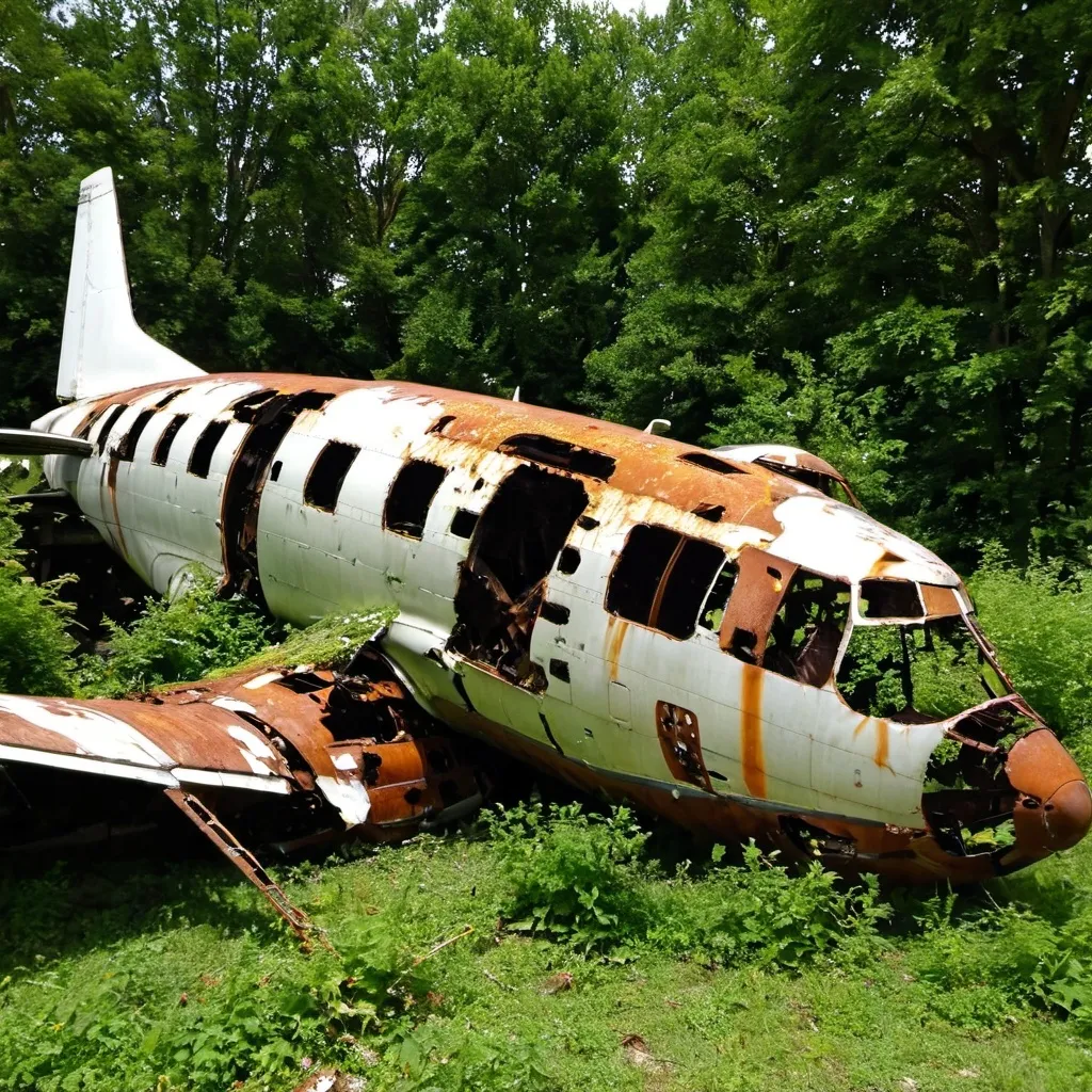 Prompt: Plane, crashed, rusty, damaged, abandoned 