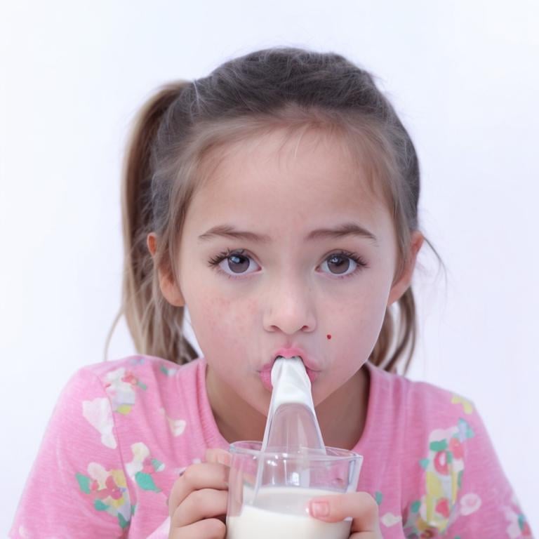 Prompt: Girl drinking milk 