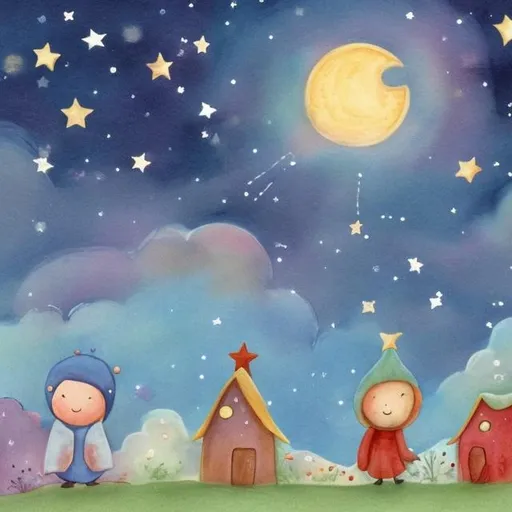 Prompt: Create image children's book

*Page 1: The cozy night sky with Sparkle, the smallest star, surrounded by twinkling friends.*
