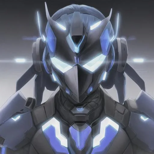 Prompt: blue cybertech armor half face mask