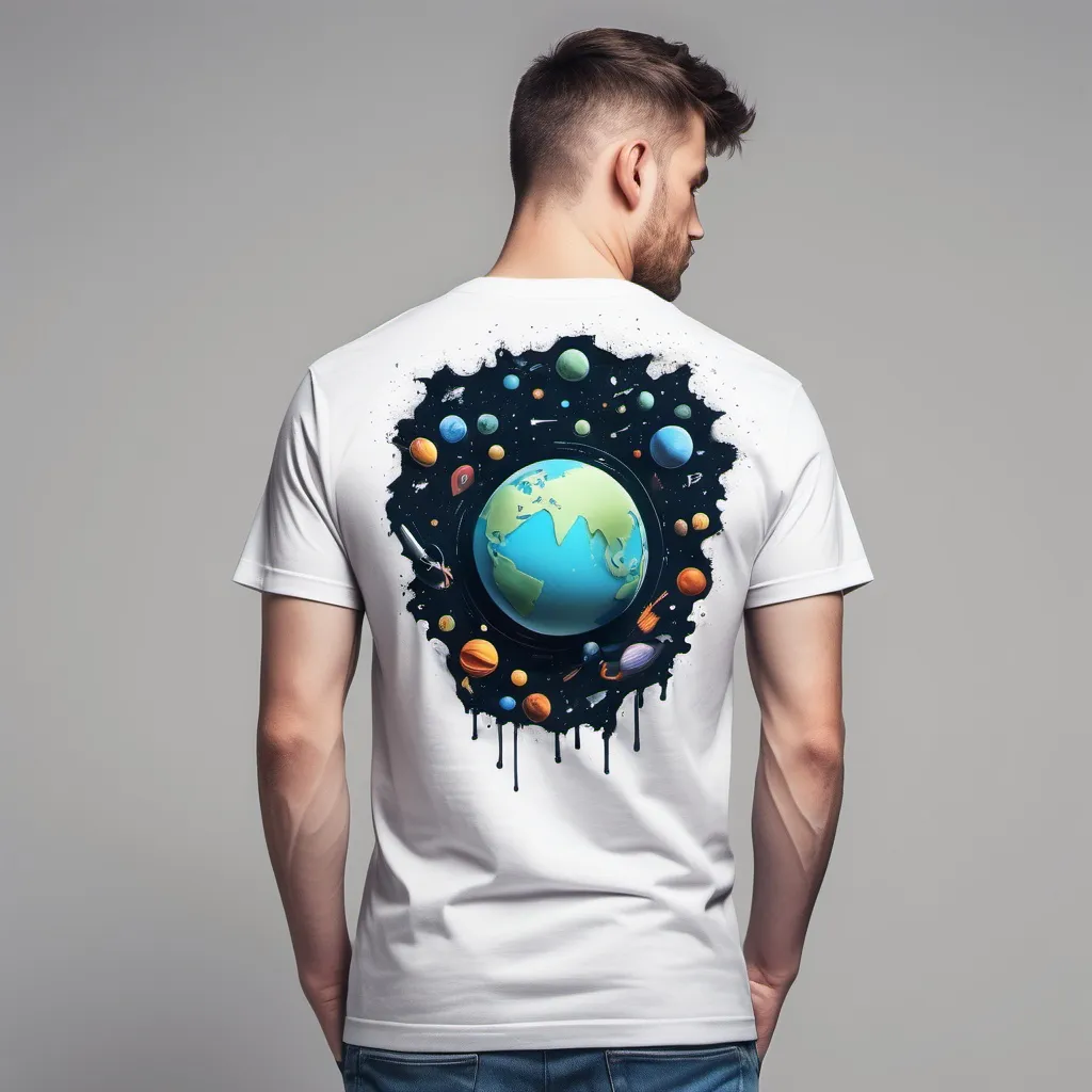 Prompt: Generate a backside of Tshirt design with a rubbish space theme and blank the middle part