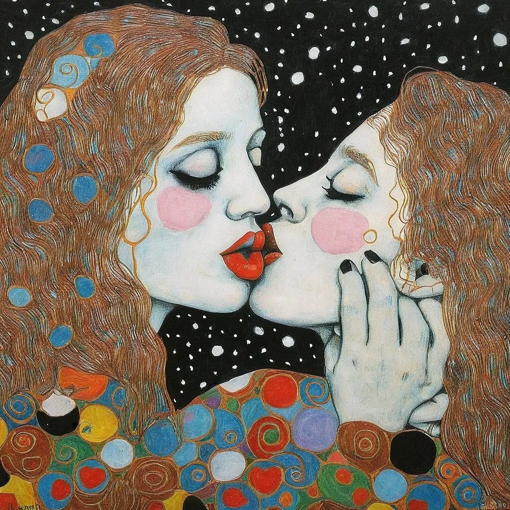 Prompt: kiss by gustav klimt
