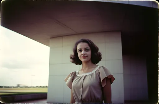 Prompt: brasilia ,posing,captured with soft focus and muted colors typical of early film photography