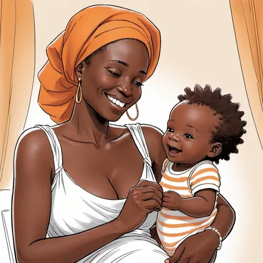 Prompt: Les aventures de Petit Léo et sa maman”

Page 1 :
Illustration : Une maman souriante africaine tient son bébé dans ses bras. 