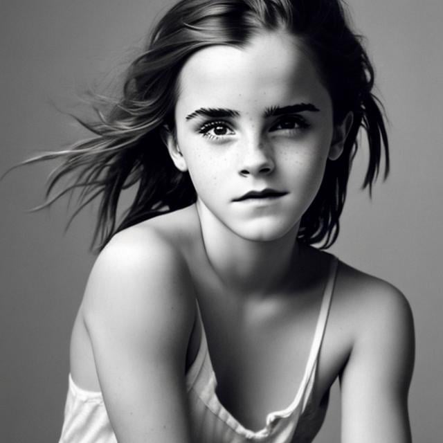 Prompt: Young Emma Watson who doesn't have any clothes is taking a pose.
